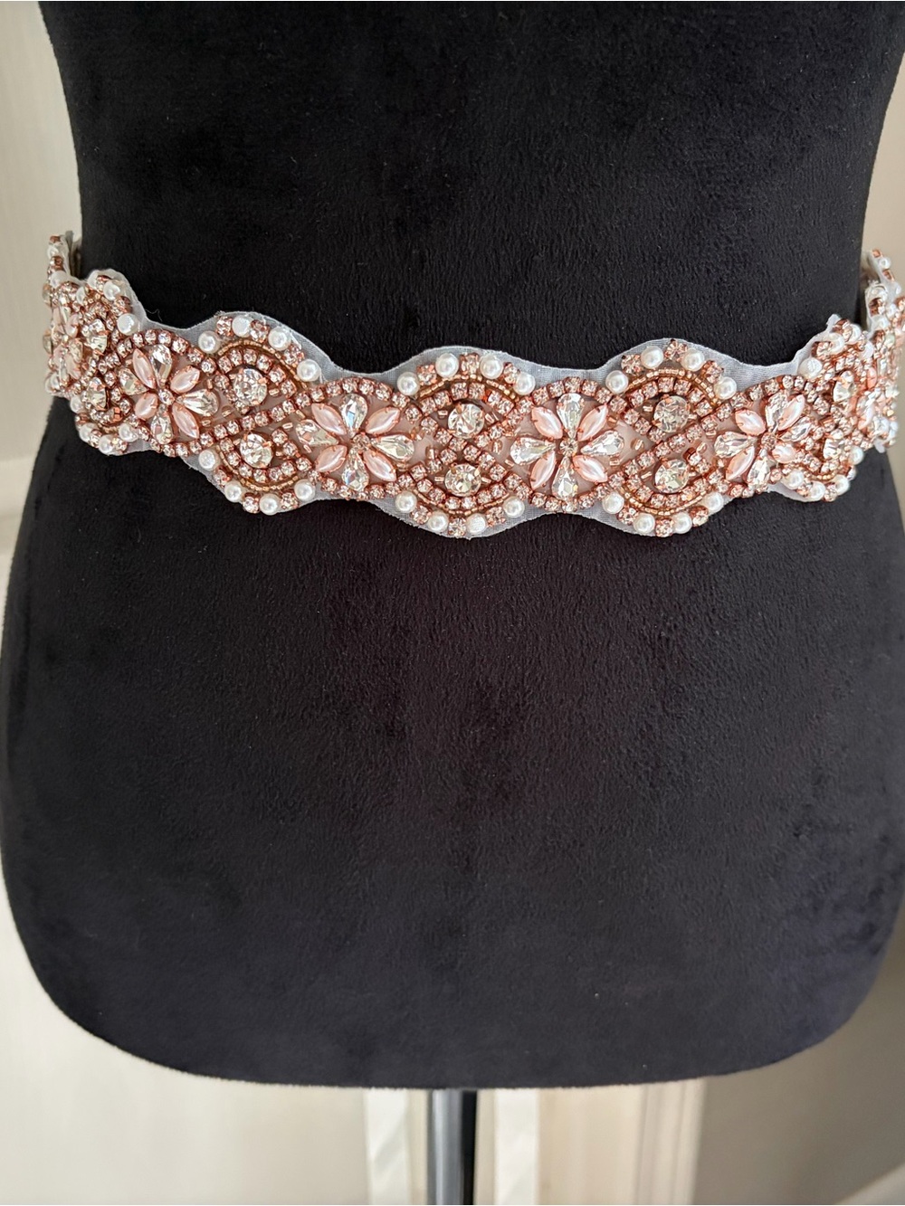 Source Unknown Rose Gold Crystal & Pearl Embellished Bridal Belt